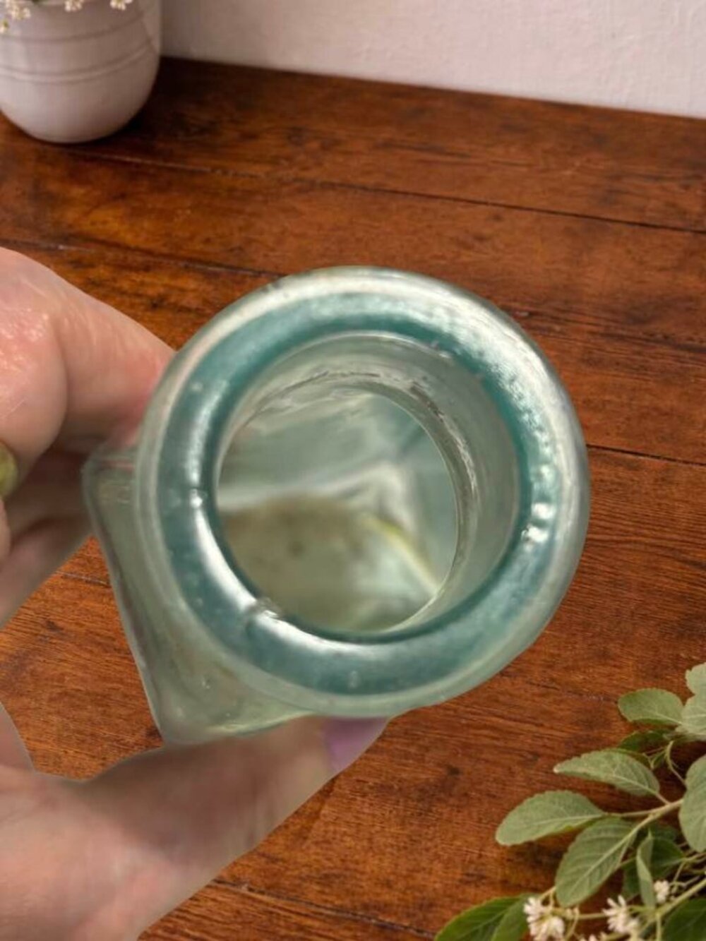 Antique Horseradish Bottle Ring Rose 4.75" Green Glass - Picture 5 of 5